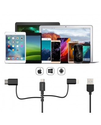 dodocool MFi Certified 3.3ft/1m 3-in-1 TPE Micro-USB to USB 2.0 Cable with Lightning and USB-C Adapter Charge and Sync for iPhone X/8 Plus/8/7/7 Plus/6s Plus/LG G5/HTC 10/Lumia 950XL/Nexus 5X/Samsung S6 and More Black