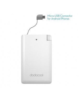 dodocool MFi Certified Ultra Thin 2500mAh Portable Charger Backup External Battery Pack Power Bank with Built-in Micro USB Cable and Lightning Adapter for iPhone 7 Plus/7 and More Smartphones White