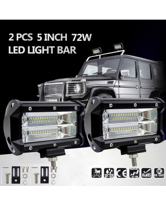 2Pcs 5inch 72W LED Light Bar Spot Beam Work Light Driving Fog Light Road Lighting for Jeep Car Truck SUV Boat Marine