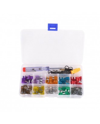100pcs Mini Car Fuse Kit Color Coded for Ten Amps Fuses with Alligator Clip Electric Tester Tweezer Fuse Puller