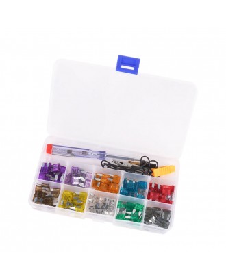 100pcs Mini Car Fuse Kit Color Coded for Ten Amps Fuses with Alligator Clip Electric Tester Tweezer Fuse Puller