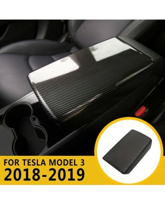 Carbon Fiber Texture Car Center Storage Armrest Cover Trim Car Center Console Protector Box for Tesla Model 3 2018-19