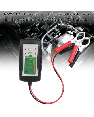 12V/24V DC Car Battery Clip Tester LED Alternator Diagnostic Tester, Check Battery Condition & Alternator Charging for Car Motorcycle