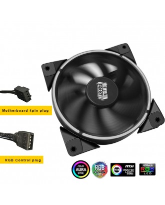 Pccooler Halo 12cm Case Cooler Fan 4 Pin PWM With RGB LED Light Support ASUS AURA For CPU Cooler - Black