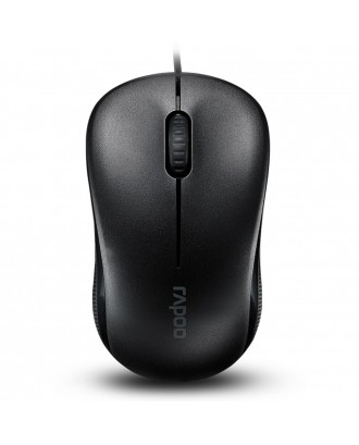 Rapoo N1130 Wired Optical Mouse Ergonomic Design Anti-Skid Roller 1000 DPI - Black