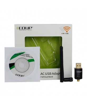 EDUP EP-AC1607 Dual Band USB WiFi Adapter 2.4GHz 5.8GHz Dual Band 802.11AC With External Antenna - Black