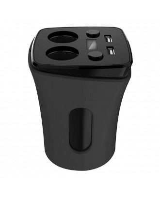 POFAN S03 Cup Car Charger with Voltage Warning Independent Switch Dual USB Interfaces Double Cigar Lighter Ports - Black