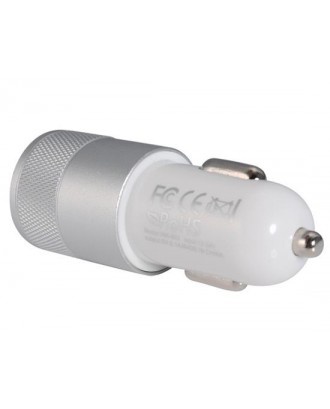 2.1A 1.0A Dual USB Port Fast Car Charger Plug And Play With Aluminium Case - Silver