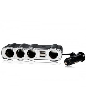 WF-4008 4 In 1 Dual USB Cigarette Lighter 4-Sockets Car Charger With Indicator Light - Black