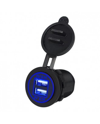 CS-526A1 Car Motorcycle Power Socket Car Charger Dual USB Ports With Blue Backlight - Black
