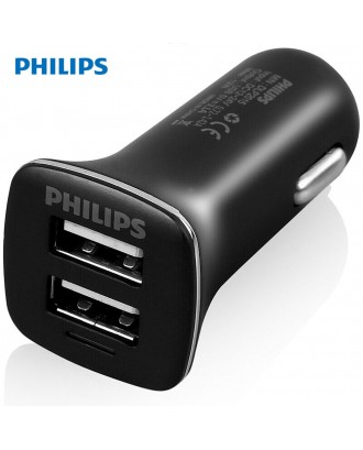 Philips DLP2015 Universal Quick Double USB Car Charger 3.1A With Manganese Steel Material Strong Compatibility - Black