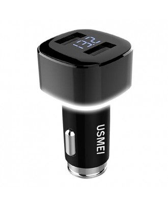 USMEI C6 Car Charger With Breathing Light Car Battery Power Indicator Dual USB Ports - Black