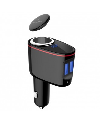 S-06A Quick Charging QC3.0 Car Charger 30W Dual USB Ports Cigarette Lighter Blue LED Display For IOS / Android - Black