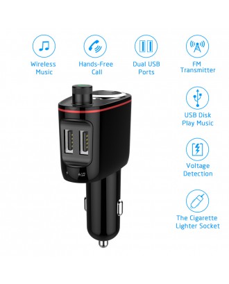 S-06 Car Charger Dual USB 3.0 Ports Bluetooth MP3 Music Player FM Transmitter Cigarette Lighter - Black