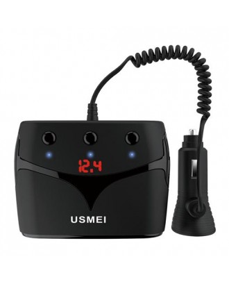 USMEI C9 3-in-1 Car Cigarette Lighter Car Charger LED Display With Dual Type-C Ports Dual USB Ports - Black