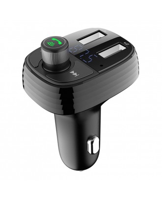 S-10 Car Charger Dual USB Ports FM Transmitter Radio Bluetooth MP3 Player Blue LED Display - Black