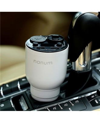 Nanum KXQ01 Car Charger Aroma Diffuser Cup Holder Car Cigarette Lighter Socket Car Air Purifier Dual USB Ports - White