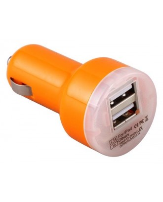12V To Dual USB 2.0 Ports Car Adapter Plug And Play - Orange